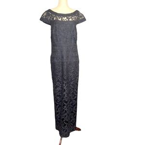 Tadashi Shoji Navy Blue Floor Length Boatneck Formal Dress